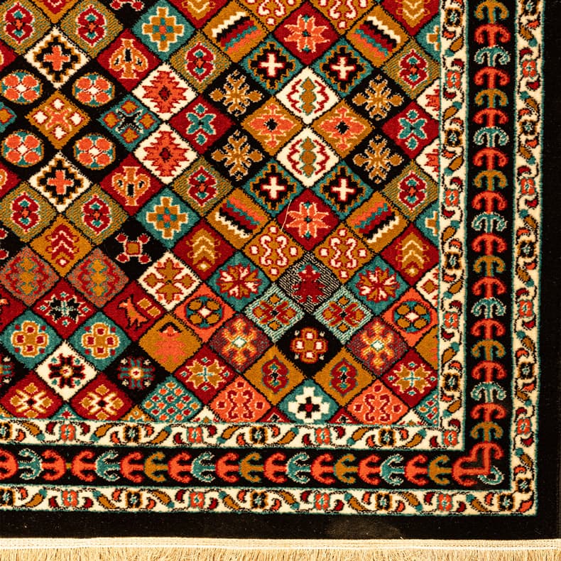 گبه خشتی لوزی سرمه ای 340 شانه کاشان کد827 — تصویر ۲