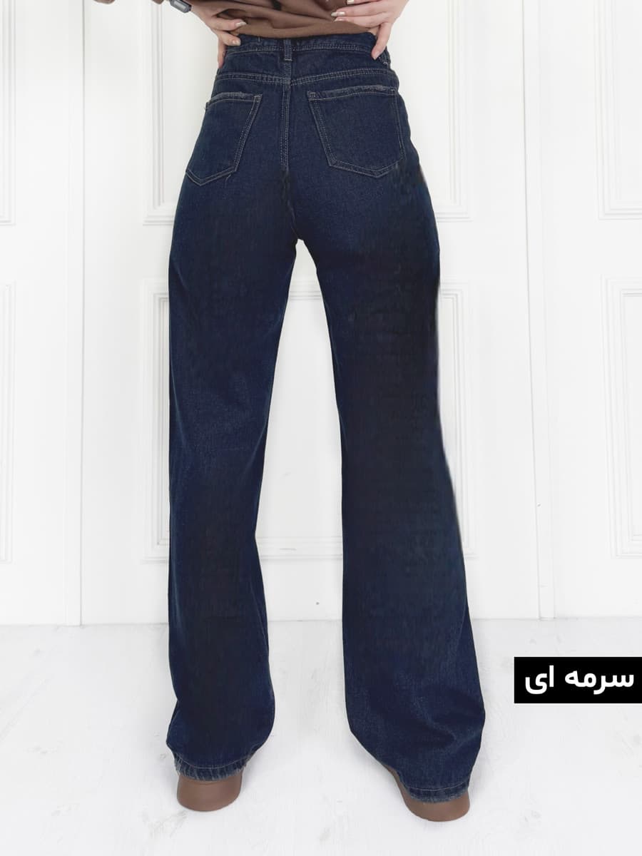 شلوار جین نیم بگ پارچه لَخت زنانه رنگ بندی — تصویر ۲