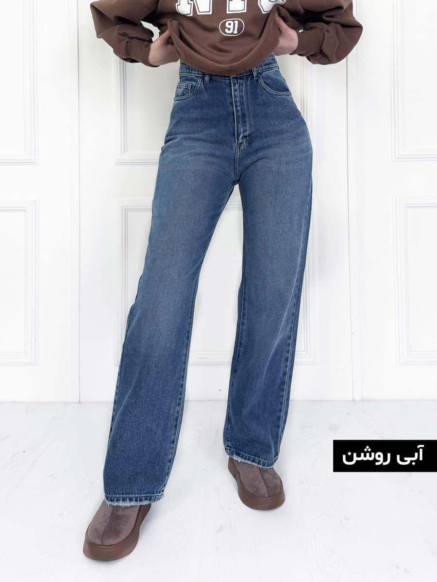شلوار جین نیم بگ پارچه لَخت زنانه رنگ بندی — تصویر ۷
