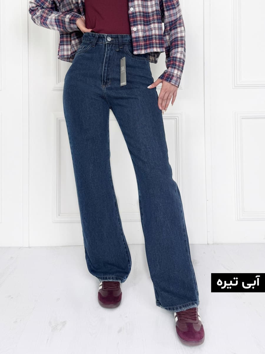 شلوار جین نیم بگ پارچه لَخت زنانه رنگ بندی — تصویر ۵