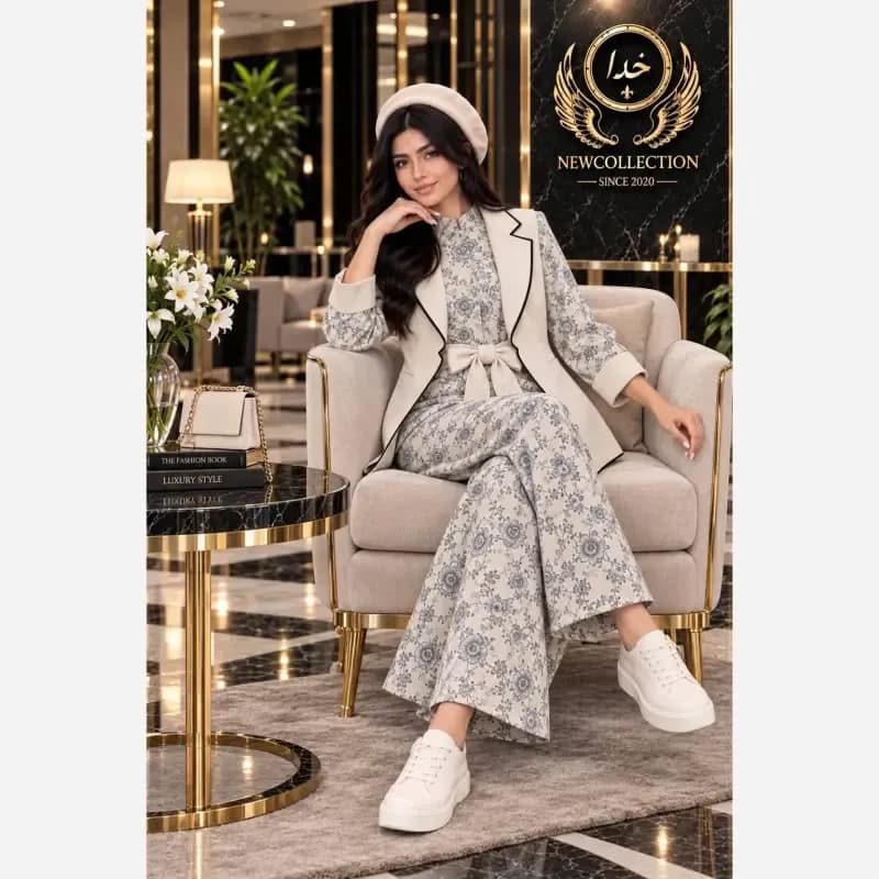 کت و اورال پاییزه آپامه جنس لینن نچرال اعلا رنگ بندی متنوع سایز فری — تصویر ۵