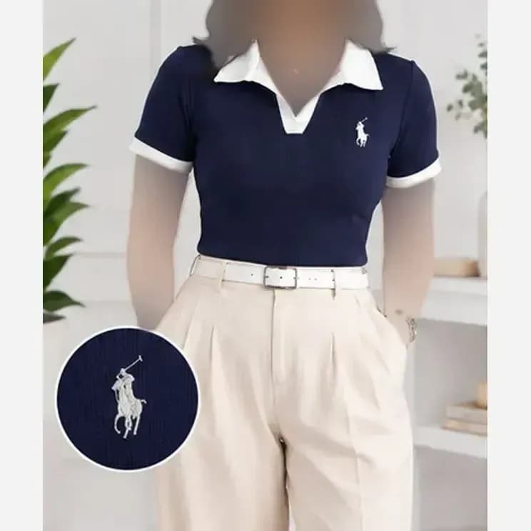 پولوشرت کبریتی یقه سفید گلدوزی polo فانریپ پنبه — تصویر ۲