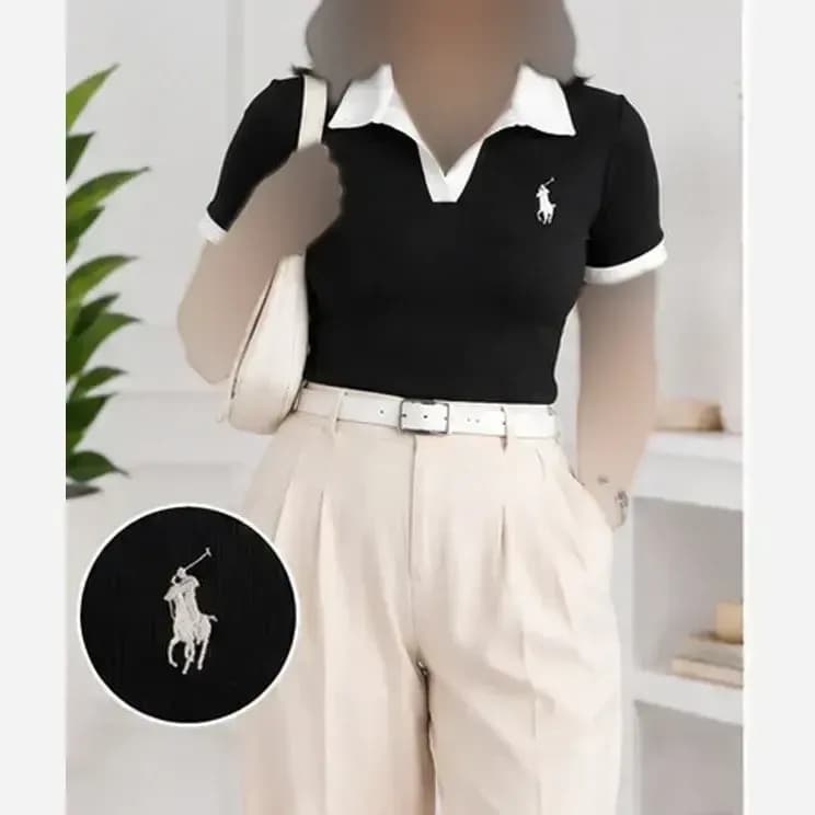 پولوشرت کبریتی یقه سفید گلدوزی polo فانریپ پنبه — تصویر ۴