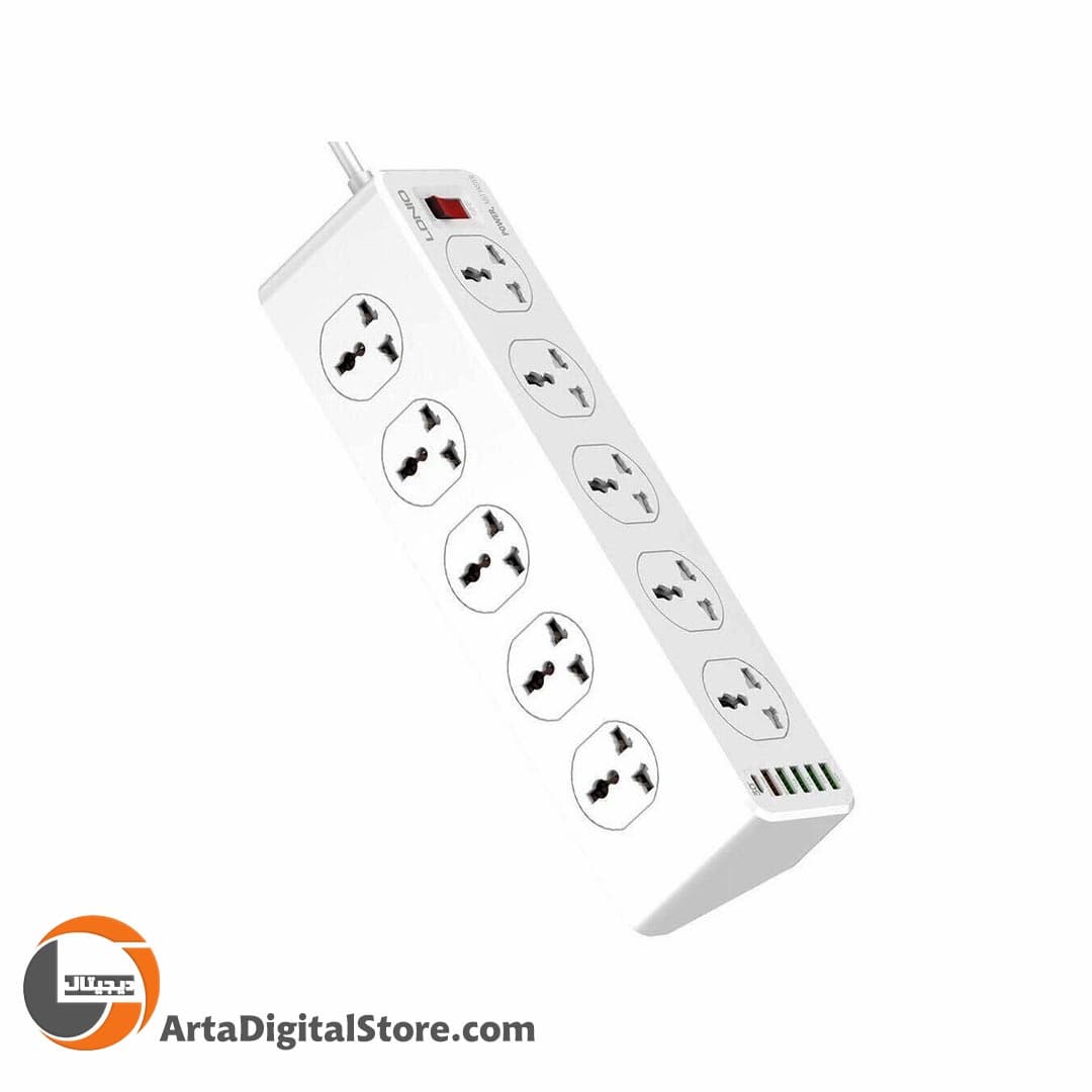 چند راهی و محافظ برق LDNIO SC10610 Power Strip 10 Socket 5 Port USB Black طول 2m