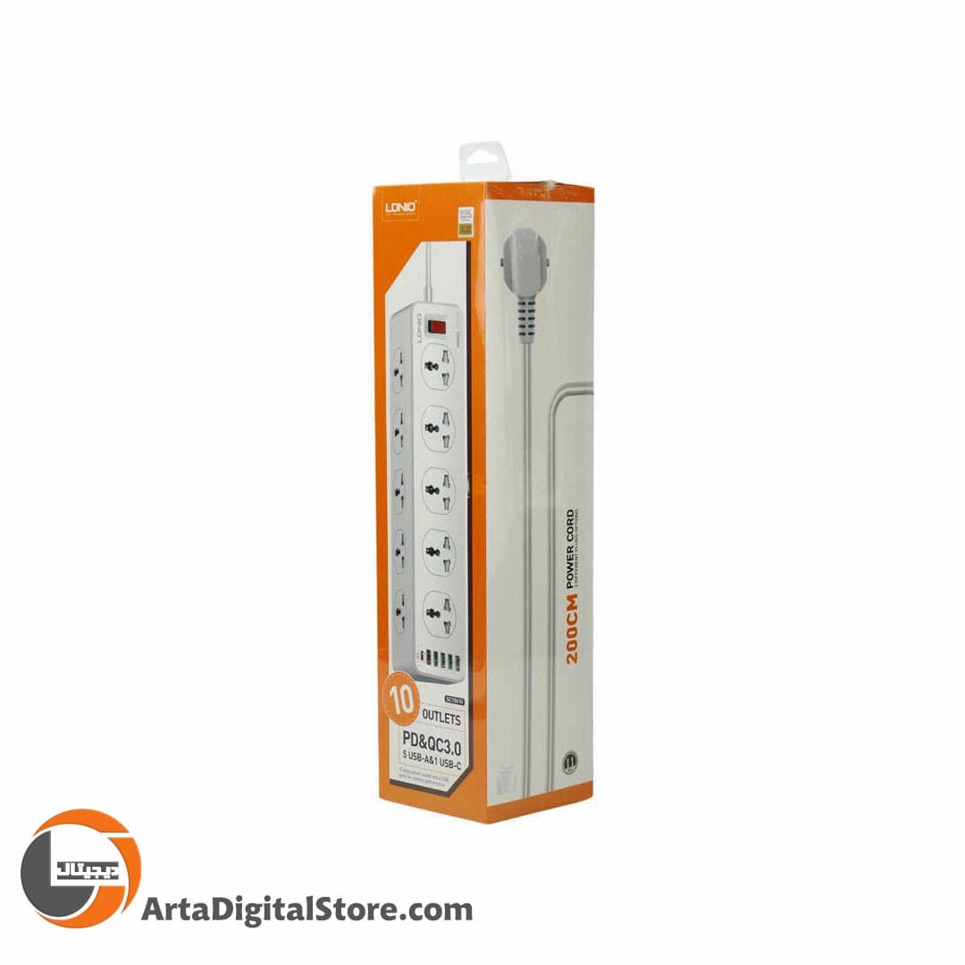 چند راهی و محافظ برق LDNIO SC10610 Power Strip 10 Socket 5 Port USB Black طول 2m — تصویر ۶