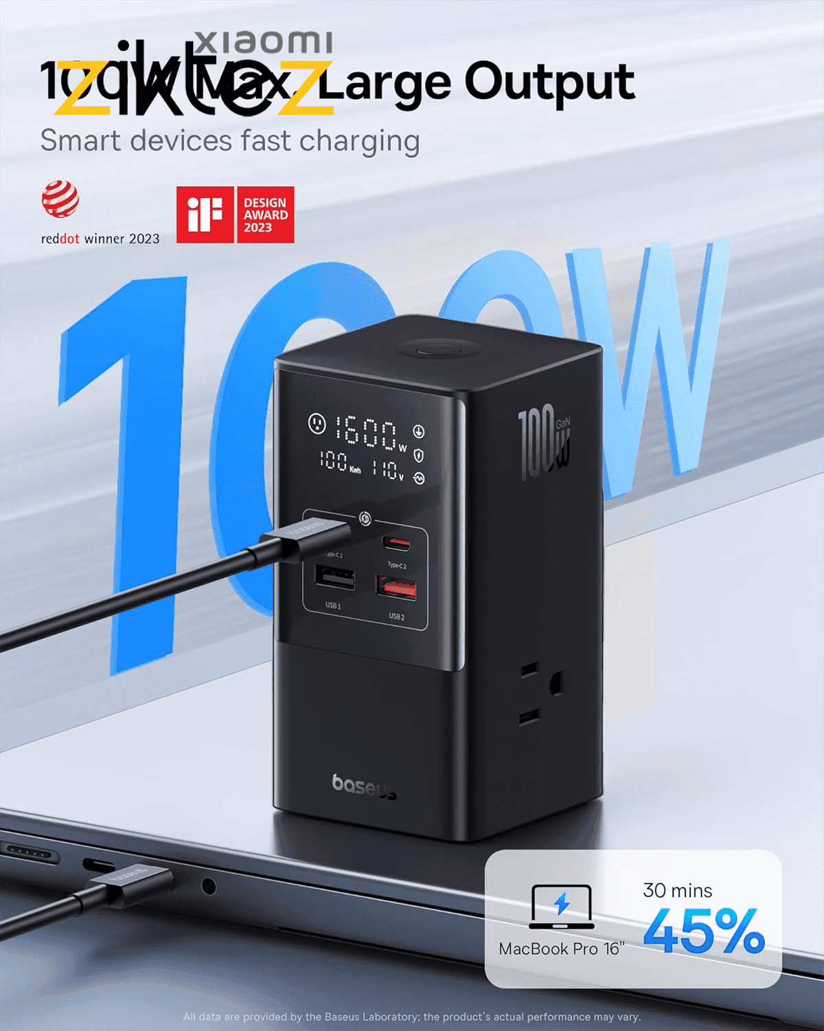 شارژر رومیزی و چند راهی برق بیسوس 100وات Baseus CCGAN100-S3ACJ Powercombo Tower GaN E0002360A113 (اورجینال با گارانتی) — تصویر ۶
