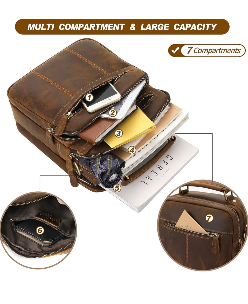 کیف دوشی چرم طبیعی مدل Shoulder Bag 22 | سیلوا چرم — تصویر ۴