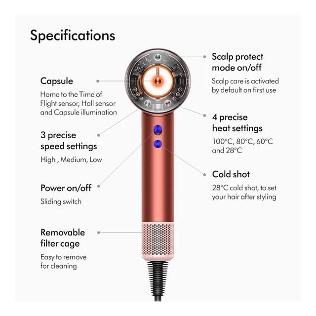 سشوار دایسون مدل Dyson Supersonic Nural Wave+Curl Diffuser HD16 Vinca Blue/Topaz — تصویر ۷