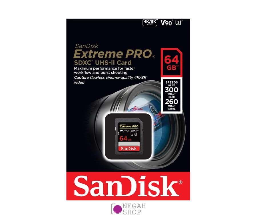 کارت حافظه SD سندیسک (SanDisk Extreme Pro) ظرفیت 64GB سرعت 300MB/s — تصویر ۴