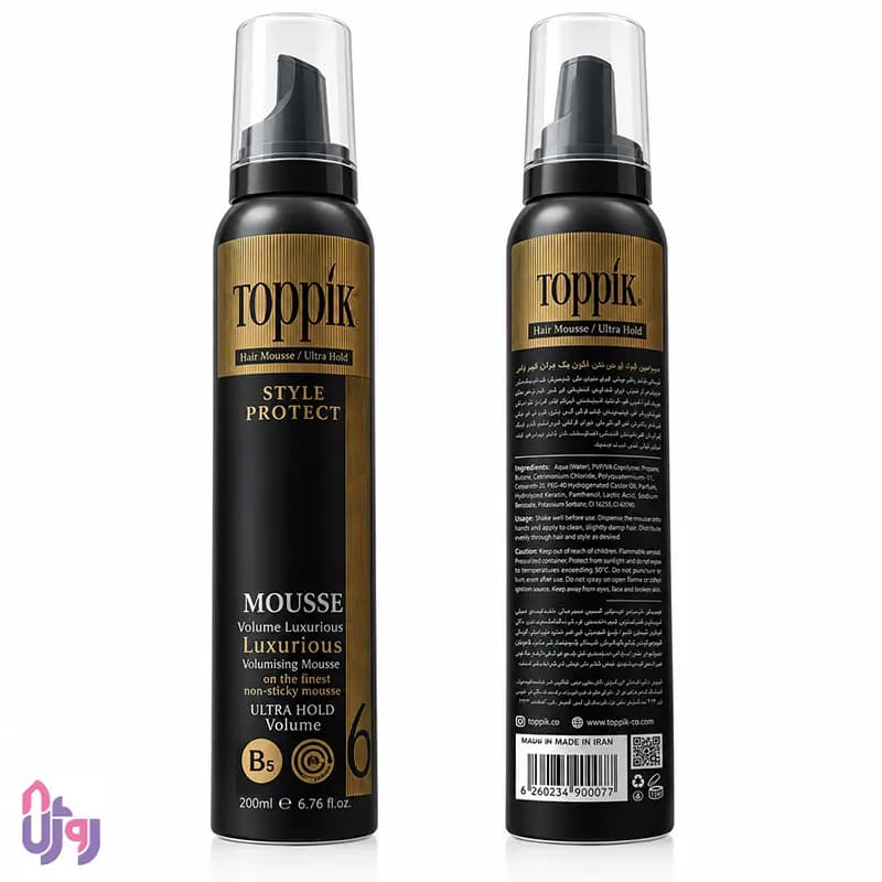 اسپری حالت دهنده مو تاپیک Toppik مدل موس حجم‌دهنده و حالت‌دهنده فوق قوی Hair Filler Style Protect Ultra Hold Volume Mousse 6 حجم 200 میل — تصویر ۴