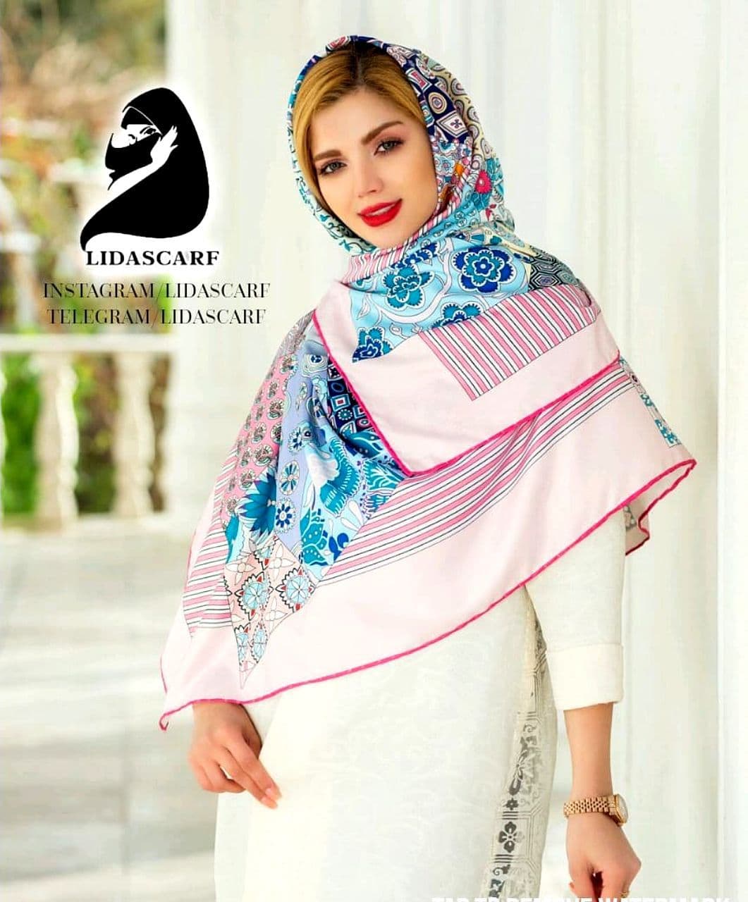 روسری نخی ژیوار طرح سنتی تلفیقی Sh06 SONATTI — تصویر ۲