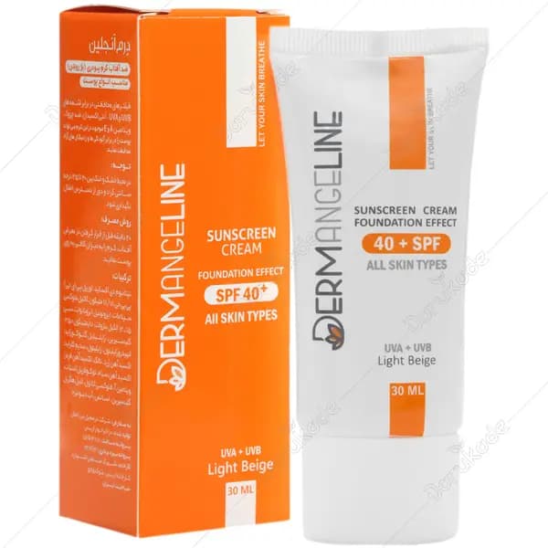 کرم ضدآفتاب کرم پودری SPF40 انواع پوست بژ روشن درم انجلین