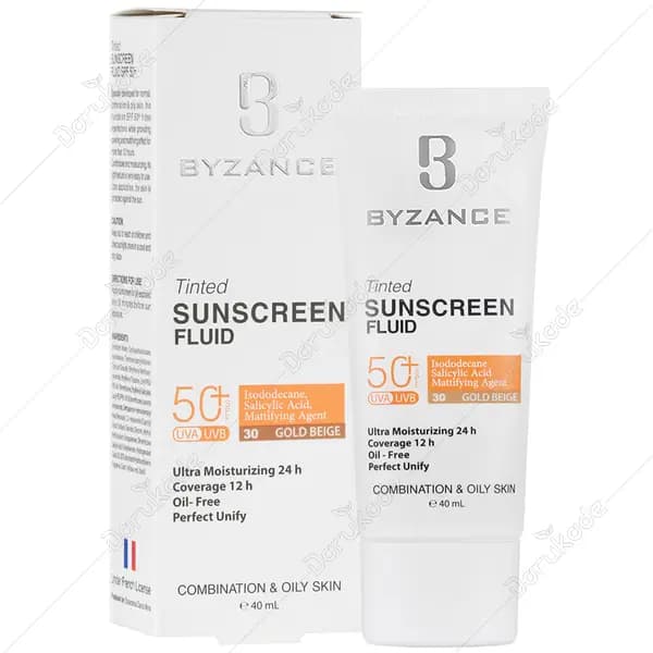 فلوئید ضد آفتاب رنگی SPF50 پوست چرب بژ طلایی بیزانس