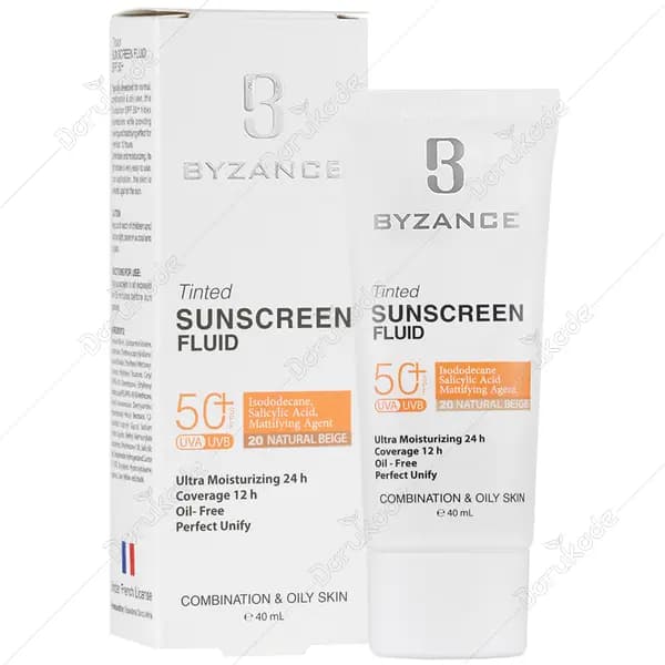 فلوئید ضد آفتاب رنگی SPF50 پوست چرب بژ طبیعی بیزانس