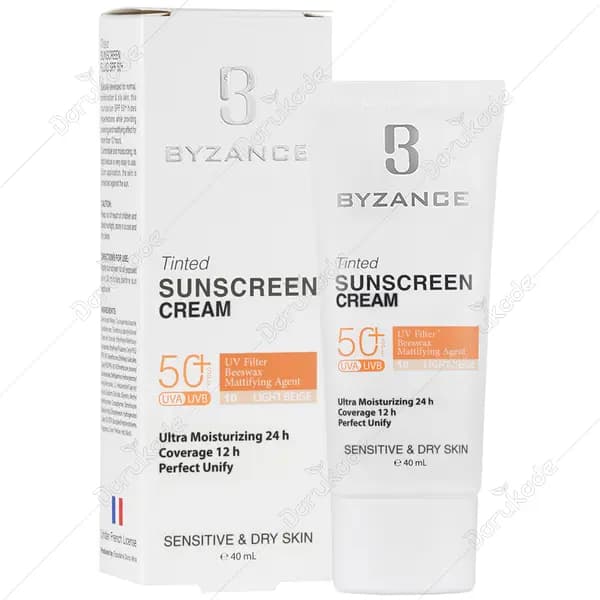 کرم ضد آفتاب رنگی SPF50 پوست خشک بژ روشن بیزانس