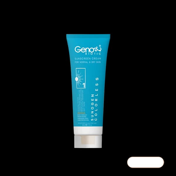 کرم ضدآفتاب بی رنگ SPF50 مناسب پوست خشک و معمولی ژنوبایوتیک