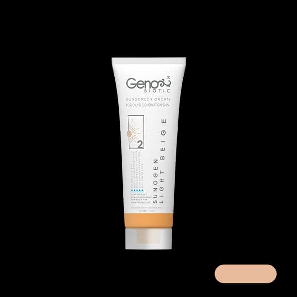 کرم ضدآفتاب ژنوبایوتیک SPF50 مناسب پوست چرب و مختلط (بژ روشن)