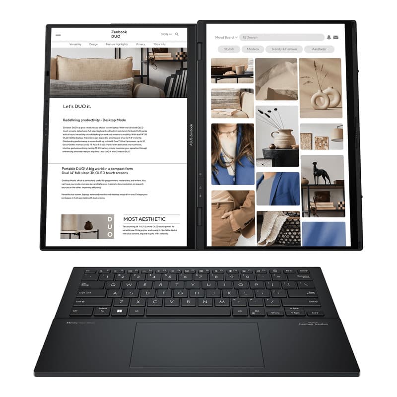 لپ تاپ 14 اینچی ایسوس مدل Zenbook DUO UX8406CA-Core Ultra 9 285H-32GB LPDDR5X-1TB SSD-Dual WUXGA OLED Touch 60Hz-W - کاستوم شده — تصویر ۳