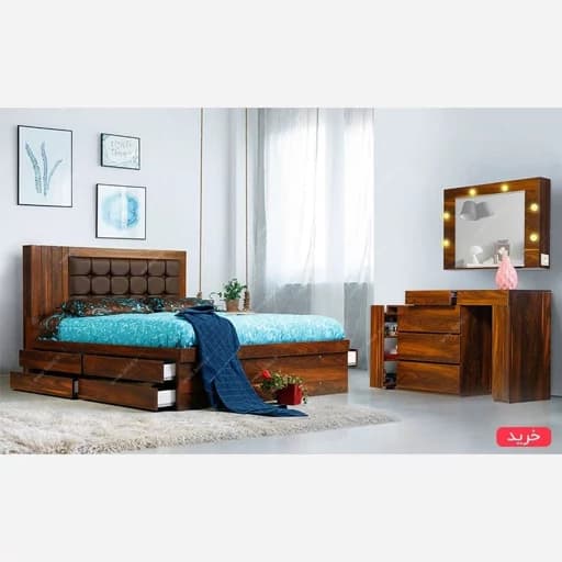 تخت خواب دونفره همراه با میز آرایشی F716 مبلمان فرنا مدل 1144992