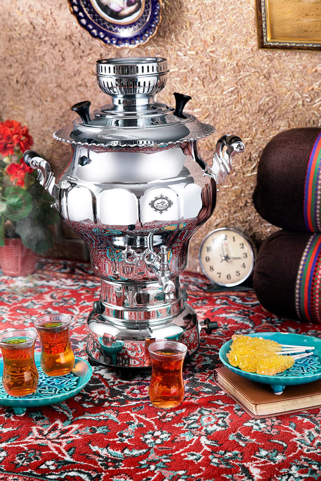 سماور گازی 6 لیتری عالی نسب پیلوت دار مدل نقشینه — تصویر ۲