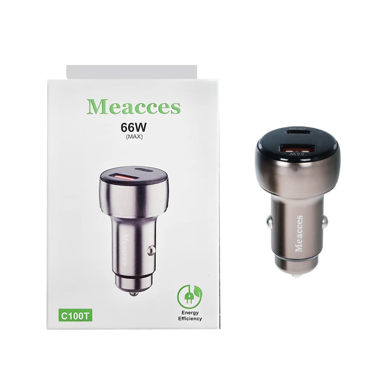 شارژر فندکی PD و فست دو پورت Meacces مدل C100T 66W – قهوه ای