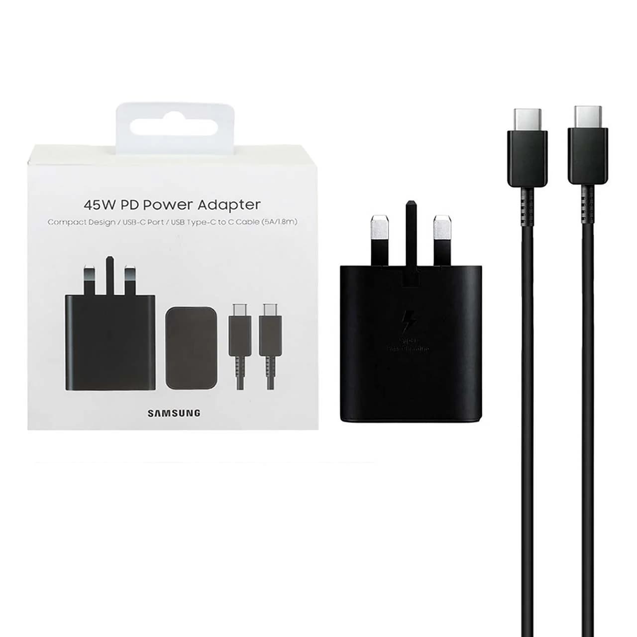 شارژر دیواری سه پین فست و PD تک پورت SAMSUNG Type-C مدل EP-T4510 45W به همراه کابل شارژ Type-C To Type-C – مشکی – MMS (گارانتی شش ماهه YA)