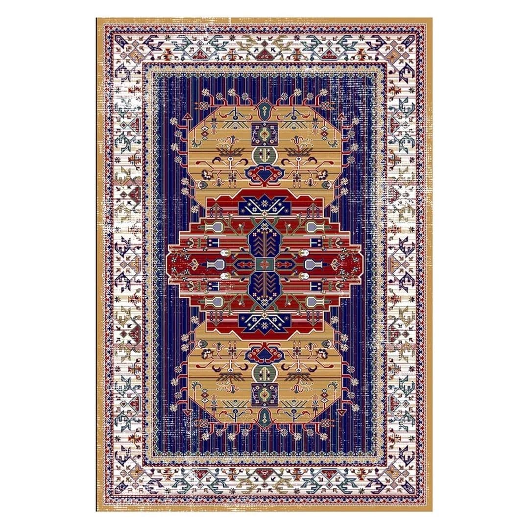 فرشینه مخمل ترک طرح عشایری سرمه ای کد U9-587