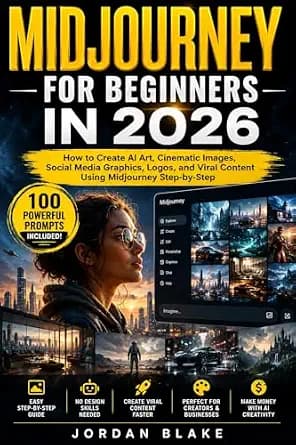 و دانلود نسخه کامل کتاب زبان اصلی Midjourney for Beginners in 2026 : How to Create AI Art, Cinematic Images, Social Media Graphics, Logos, and Viral Content Using Midjourney Step-by-Step | دانلود