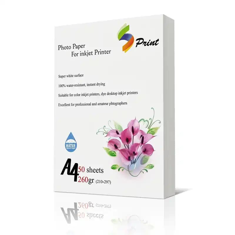 کاغذ فتو گلاسه 260 گرم 50 برگی A4 اس پرینت