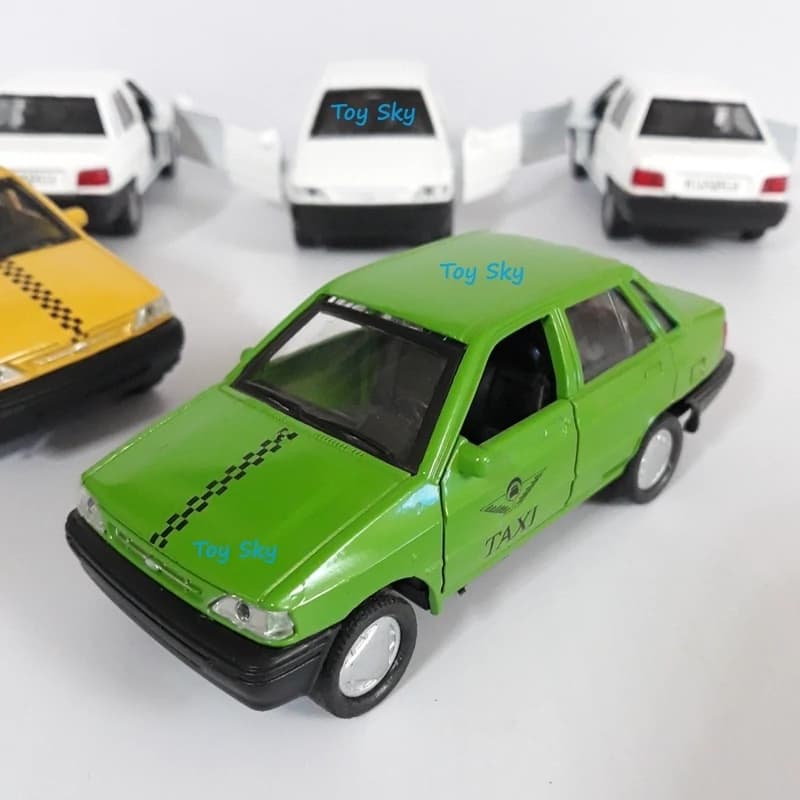 اسباب بازی – ماکت ماشین – پراید صبا تاکسی – Pride Saba Taxi – فلزی – عقبکش – دربهای جلو بازشو – رنگ سبز