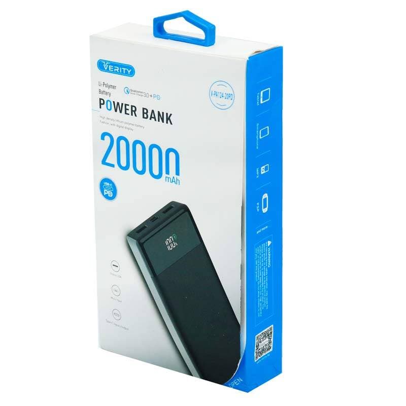 پاوربانک فست شارژ ۲۰۰۰۰ وریتی Verity V-PA124-20PD QC3 PD 18W