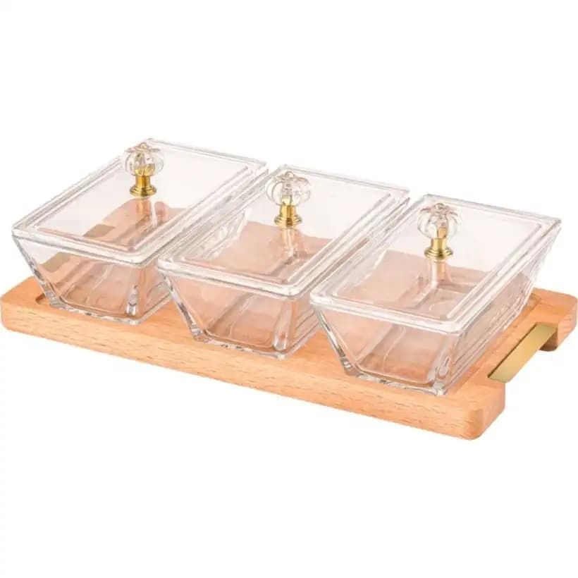اردو خوری مستطیل 3 خانه پایه چوبی لیمون کد 224859 — تصویر ۲