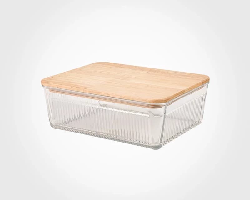 ظرف شیشه ای شیاردار 2/25 لیتر درب چوبی لیمون کد 219259