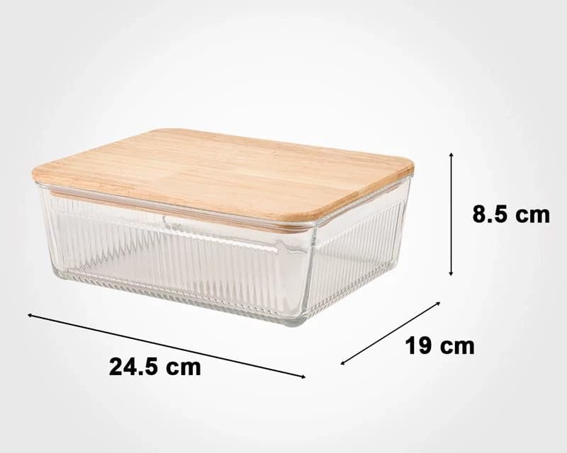 ظرف شیشه ای شیاردار 2/25 لیتر درب چوبی لیمون کد 219259 — تصویر ۲