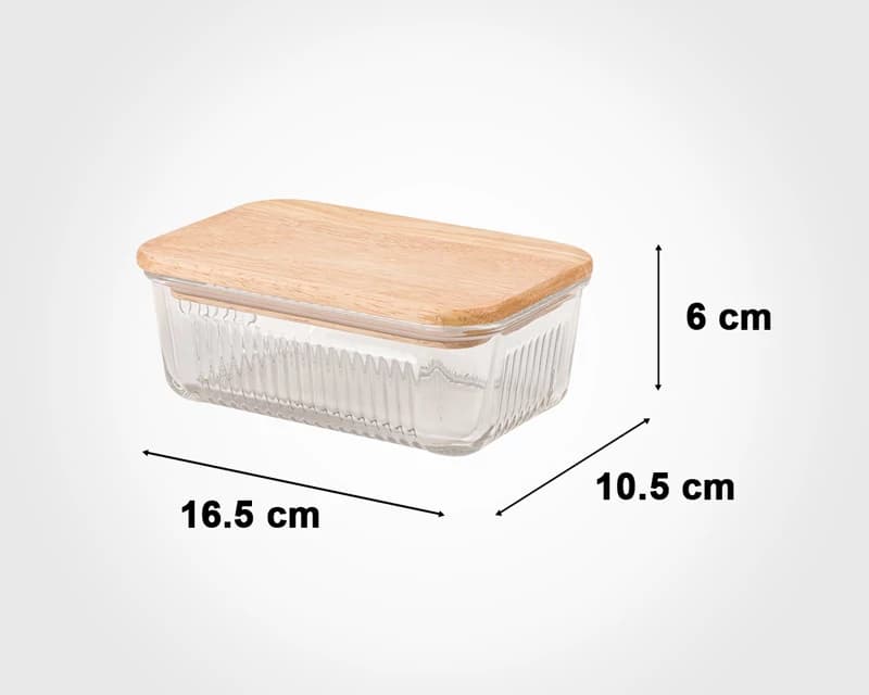 ظرف شیشه ای شیاردار 450 میلی لیتر درب چوبی لیمون کد 219059 — تصویر ۲