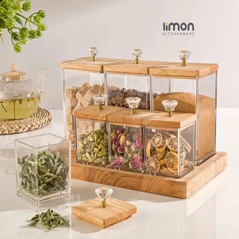 ست بانکه و ادویه کفه دار درب چوبی لیمون کد 220359 — تصویر ۲