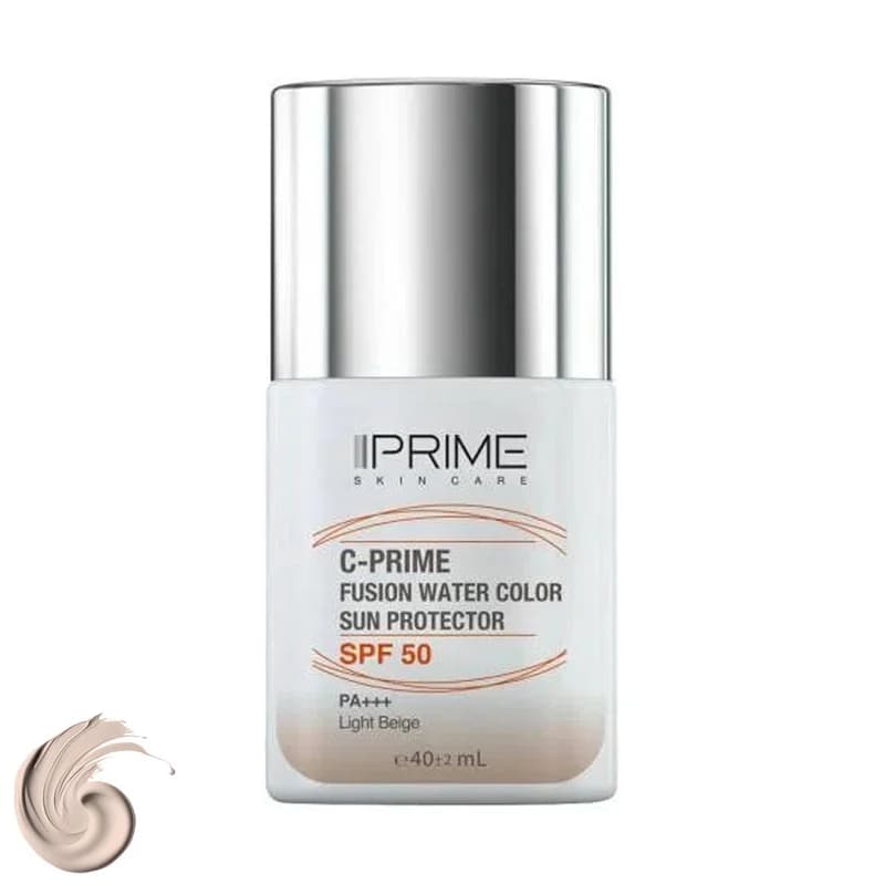 فلوئید ضد آفتاب رنگی پرایم، SPF 50، مدل فیوژن واتر، مناسب انواع پوست با تنالیته روشن و حجم 40 میلی لیتر، محافظتکننده در برابر اشعههای PA++++ ،UVA ،UVB، دارای فرمولاسیون فاقد چربی، ویتامین سی و آنتی — تصویر ۳