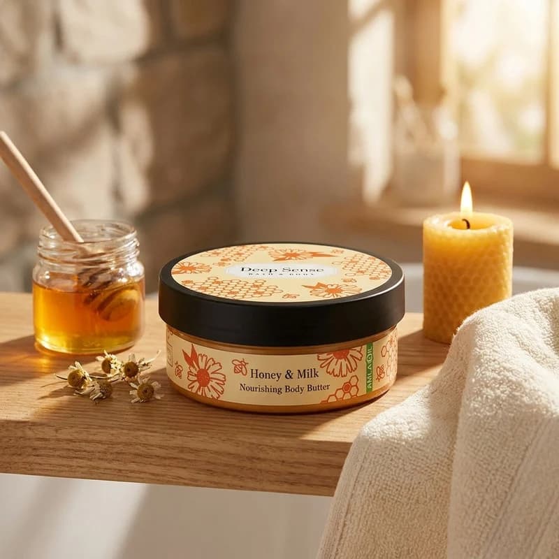 کره بدن دیپ سنس مدل Honey حجم 200 میلی‌لیتر مغذی و آبرسان قوی با کره شی، روغن نارگیل و آملا، ضد خشکی و نرم‌کننده پوست با جذب سریع و حفظ رطوبت طولانی‌مدت مناسب بانوان — تصویر ۲