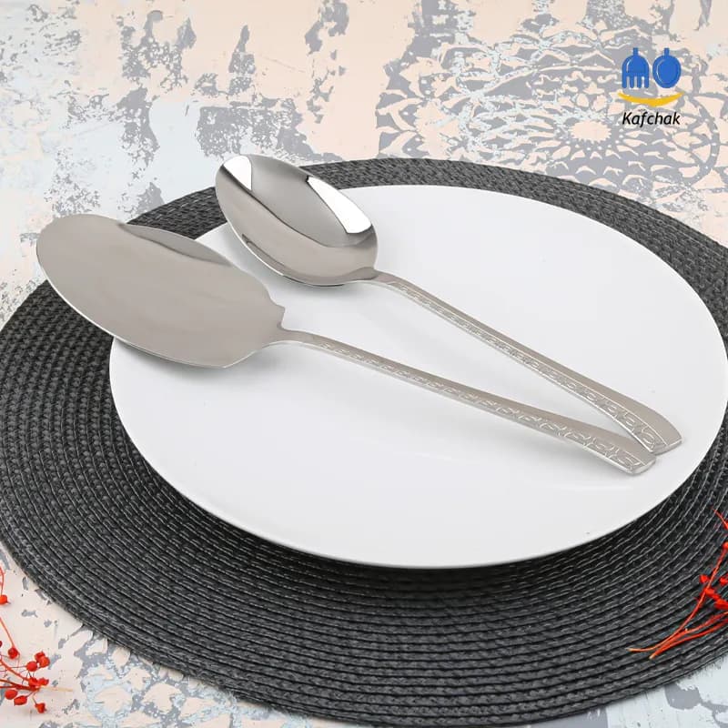 سرویس قاشق چنگال برند کفچک – مدل ورساچ – استیل مات و براق — تصویر ۳