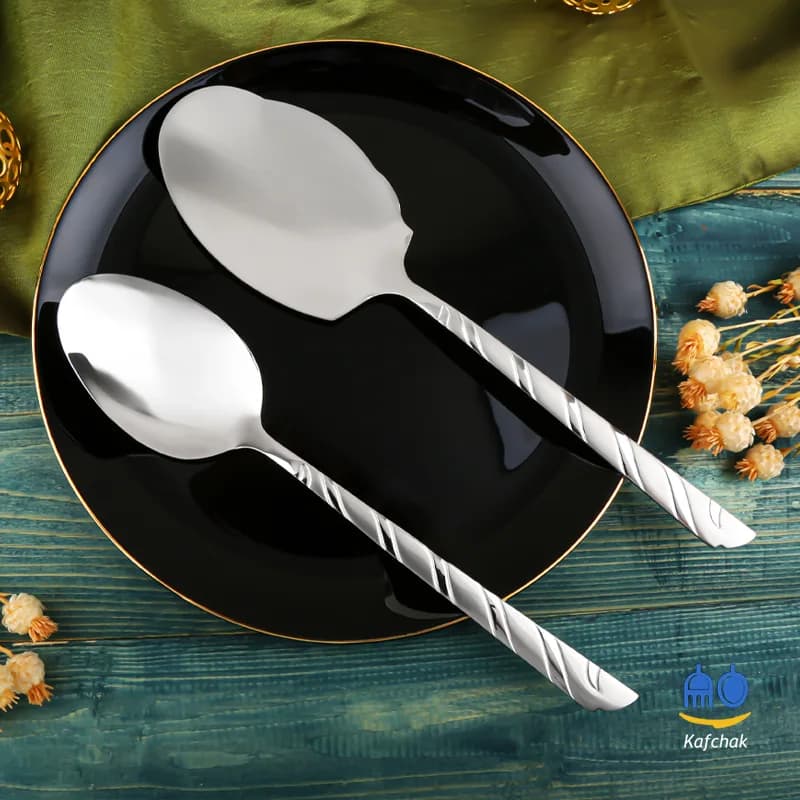 سرویس قاشق چنگال برند کفچک – مدل پرچمی – استیل مات و براق — تصویر ۴