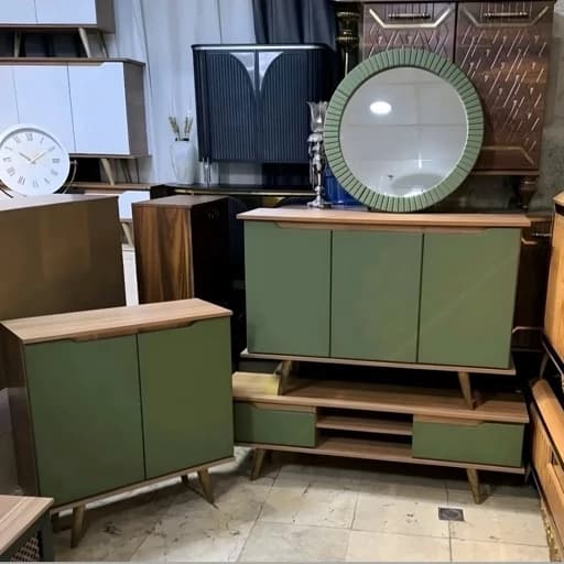 آینه کنسول ست میز تی وی جاکفشی حصیری سبز مبلمان اورلین مدل 976038