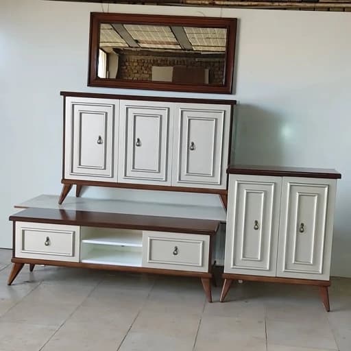 آینه کنسول ست میز تی وی جاکفشی کلاسیک دو رنگ مبلمان اورلین مدل 976032