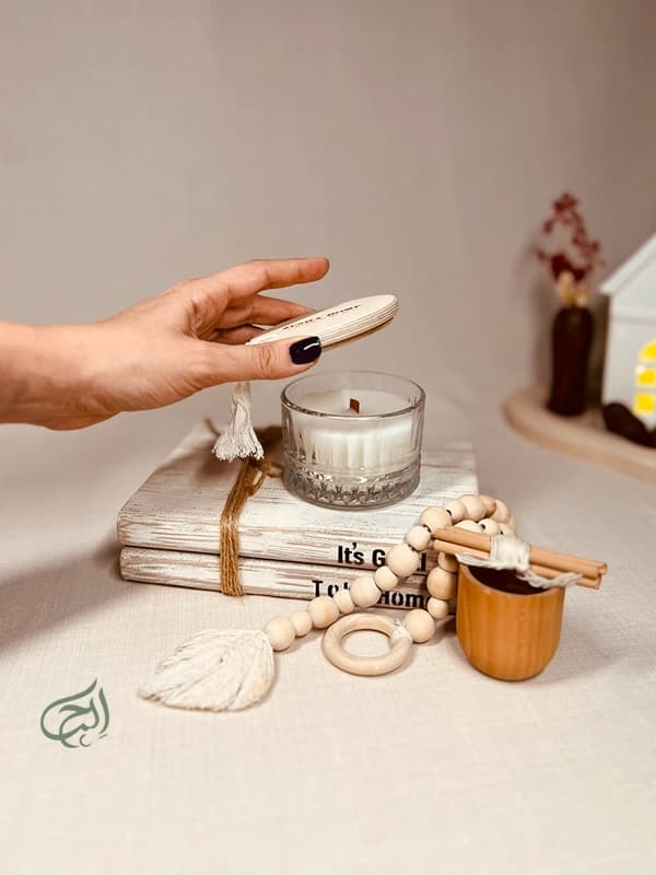 شمع ظرف شیشه ای ( جار درب دار چوبی) — تصویر ۳