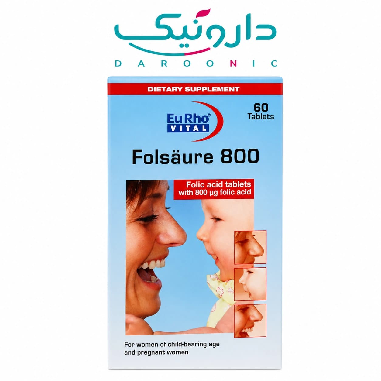 قرص فولیک اسید 800 یوروویتال 60 عددی EuRho Vital Folic Acid 800