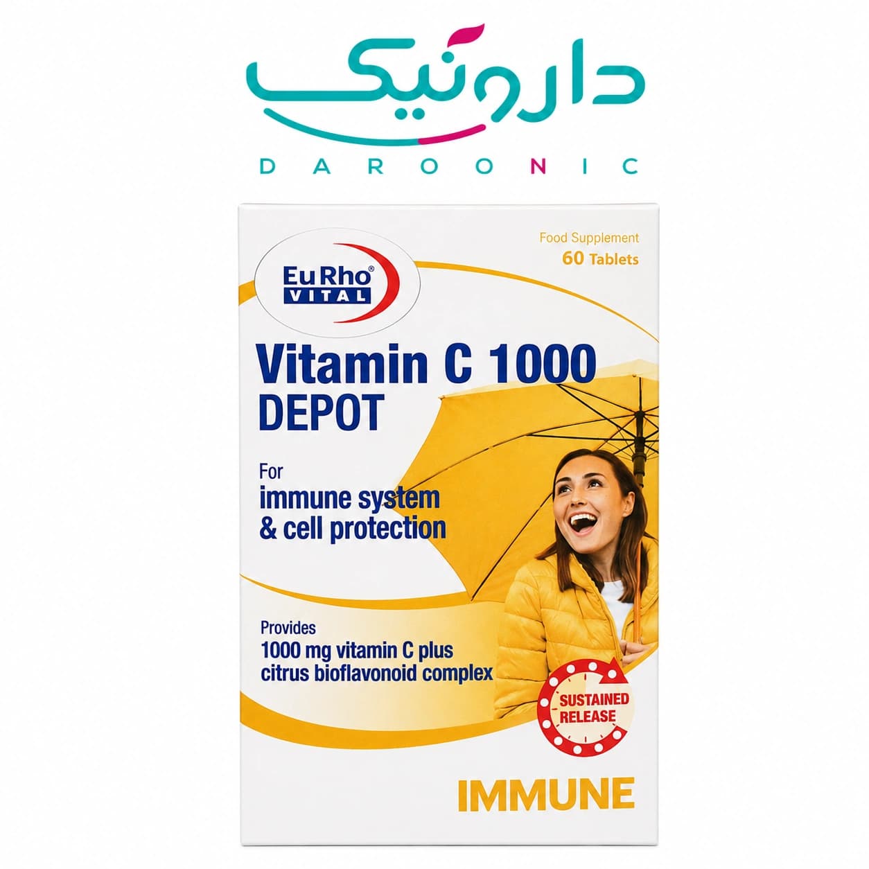 قرص ویتامین C 1000 دپو یوروویتال 60 عددی EuRho Vital Vitamin C 1000 Depot