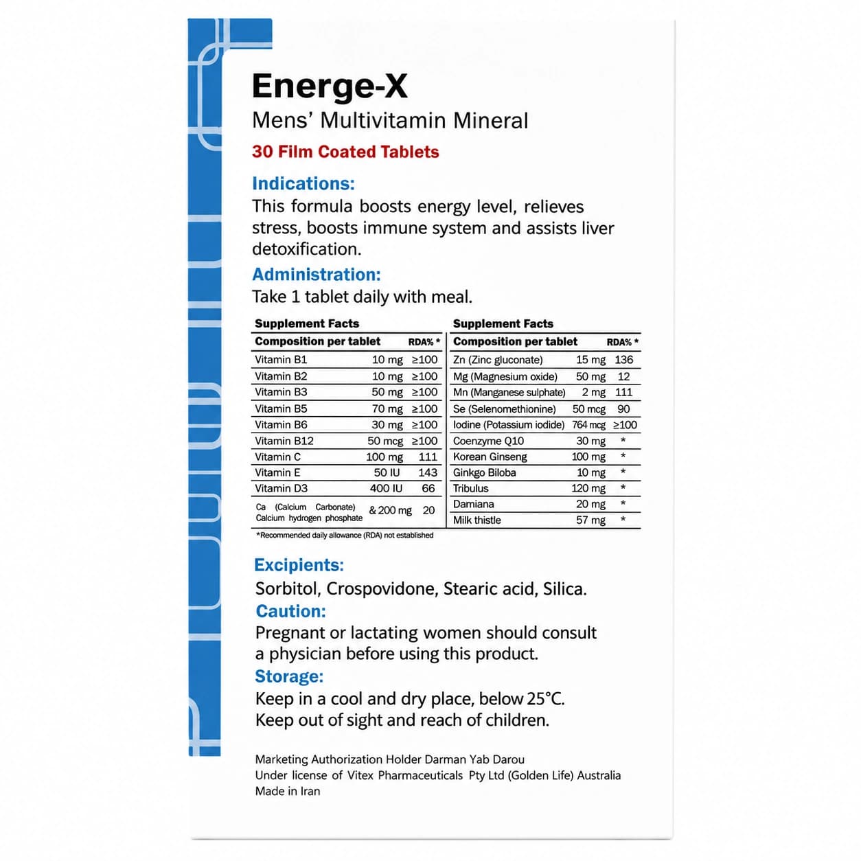 قرص انرژکس (Energe X) گلدن لایف 60 عددی — تصویر ۳