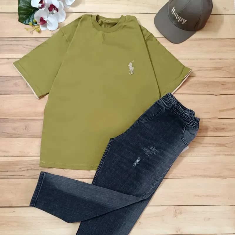 تیشرت نخی پنبه سوپر گلدوزی شده نوجوان Polo یقه کشباف مدل لش — تصویر ۵