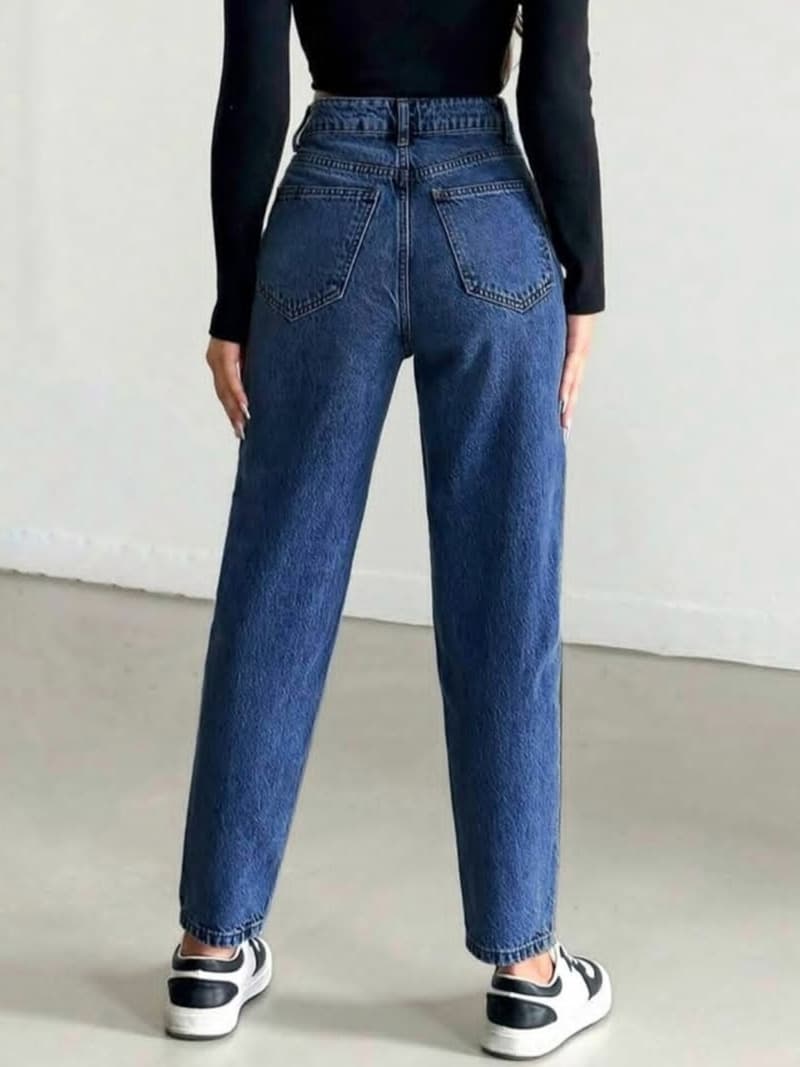شلوار جین زنانه مدل مام فیت رنگ آبی تیره برند H&M — تصویر ۲