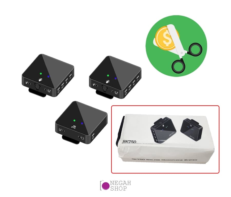 میکروفون بی سیم گوشی و دوربین SK750 wireless microphone مدل دو کاناله زیر