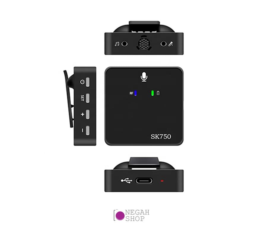 میکروفون بی سیم گوشی و دوربین SK750 wireless microphone مدل دو کاناله زیر — تصویر ۵